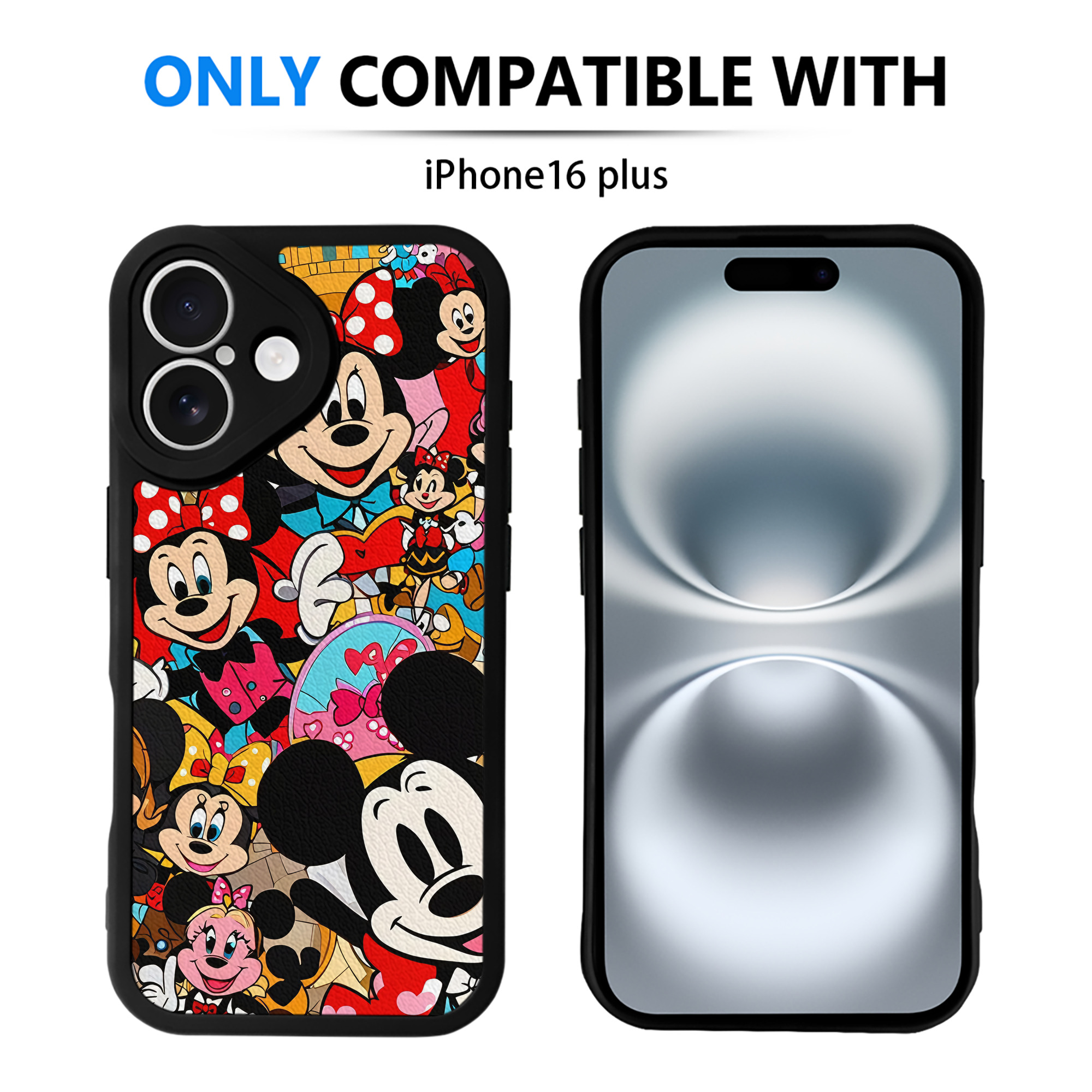 （画像用） ミッキーマウス Mickey Mouse 【iPhone 16シリーズ対応】シリコンスマホケース（レザー調） 材質：シリコン